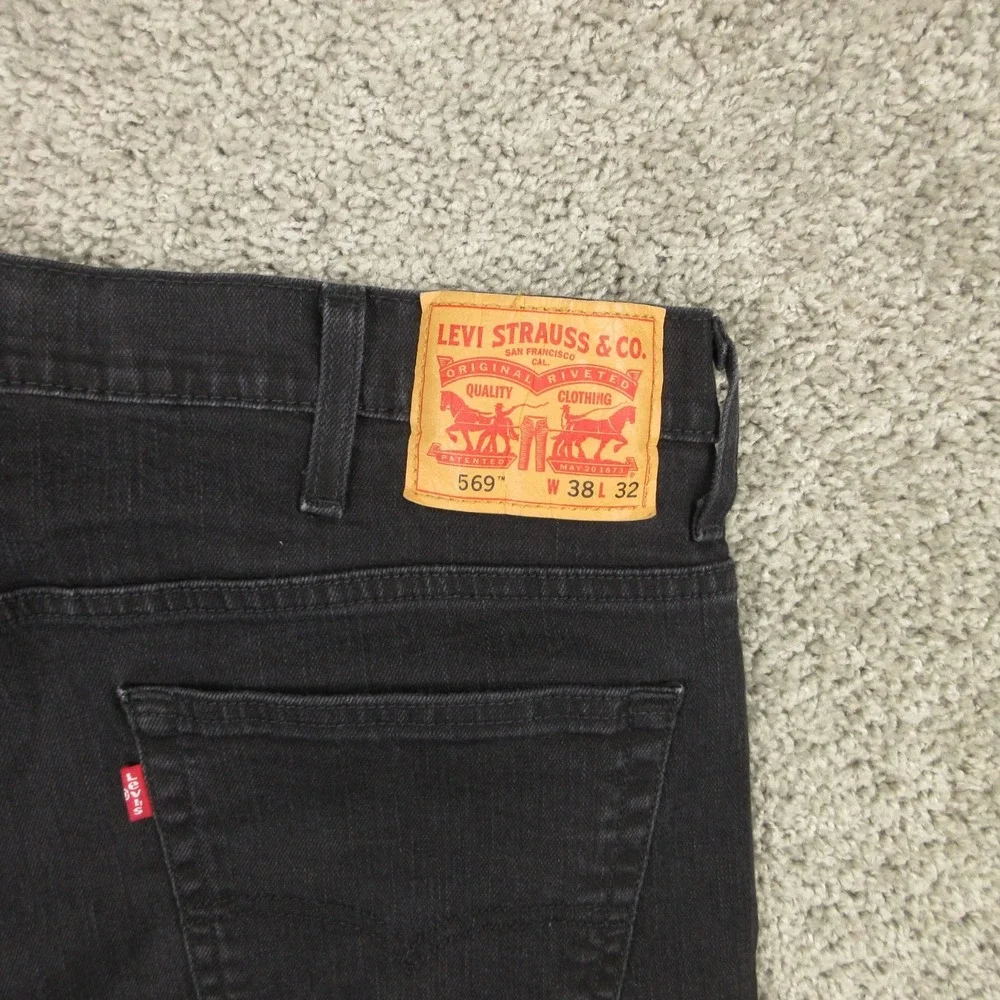 Levis Jeans Mens 38x32 Black 569 Loose Straight Baggy Zip Fly Flex Denim Pants